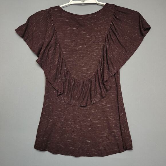 RXB Ruffle Top Womens XS Burgundy Heathered Stretches Flutter Sleeves - Picture 8 of 11